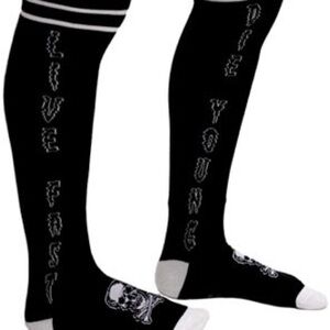 NWT Sourpuss Live Fast Die Young Black Skull Socks Punk Goth Rock